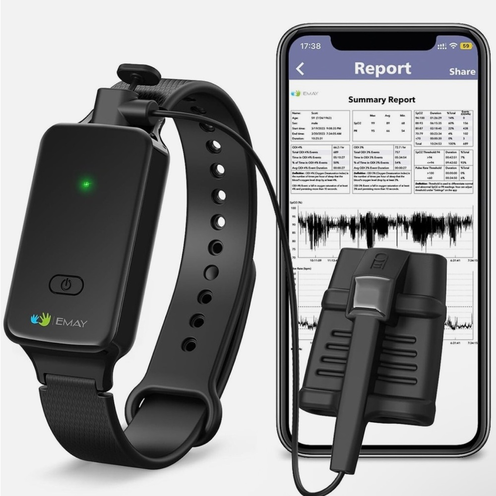 EMAY SleepO2 Wrist Recording Pulse Oximeter Continuous Oxygen Monitor Tracking